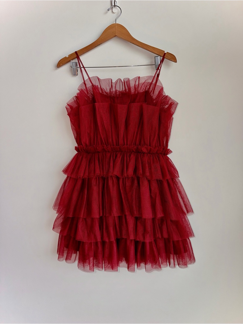 Molly Green Red Tiered Tulle Spaghetti-Strap Dress